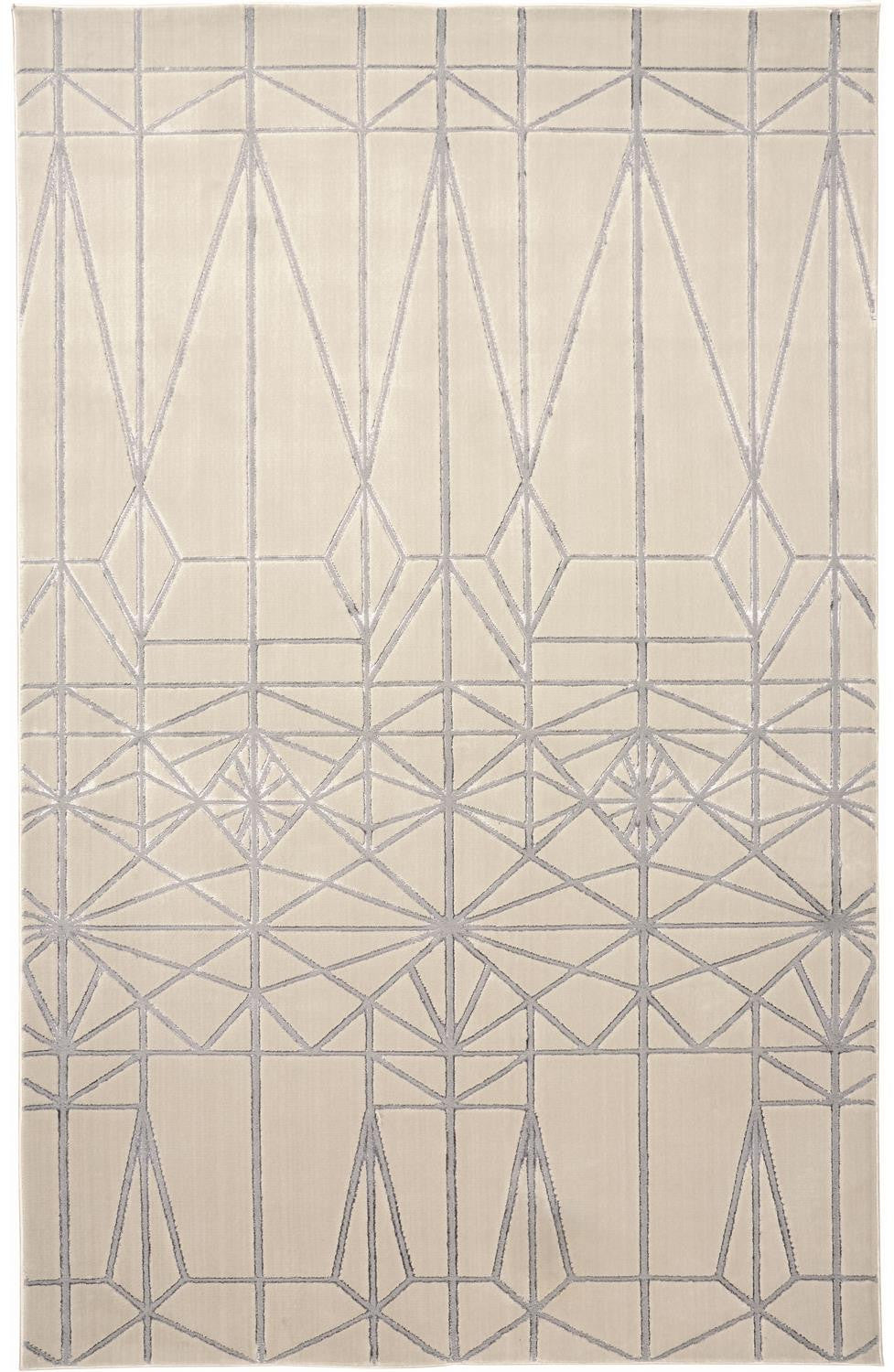 8' White Silver And Gray Geometric Stain Resistant Runner Rug