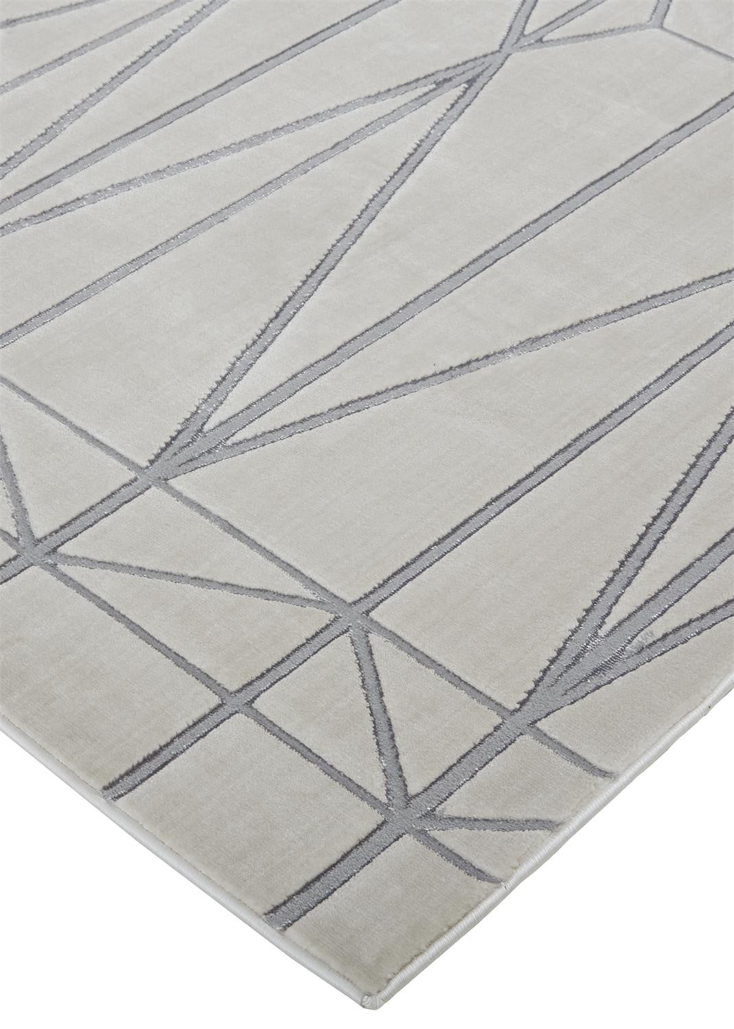 8' White Silver And Gray Geometric Stain Resistant Runner Rug