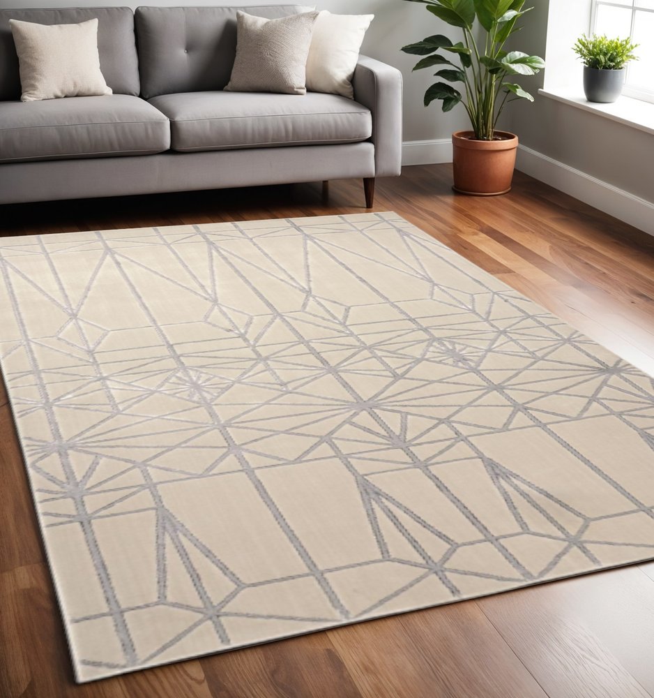 9' X 12' White Silver And Gray Geometric Area Rug