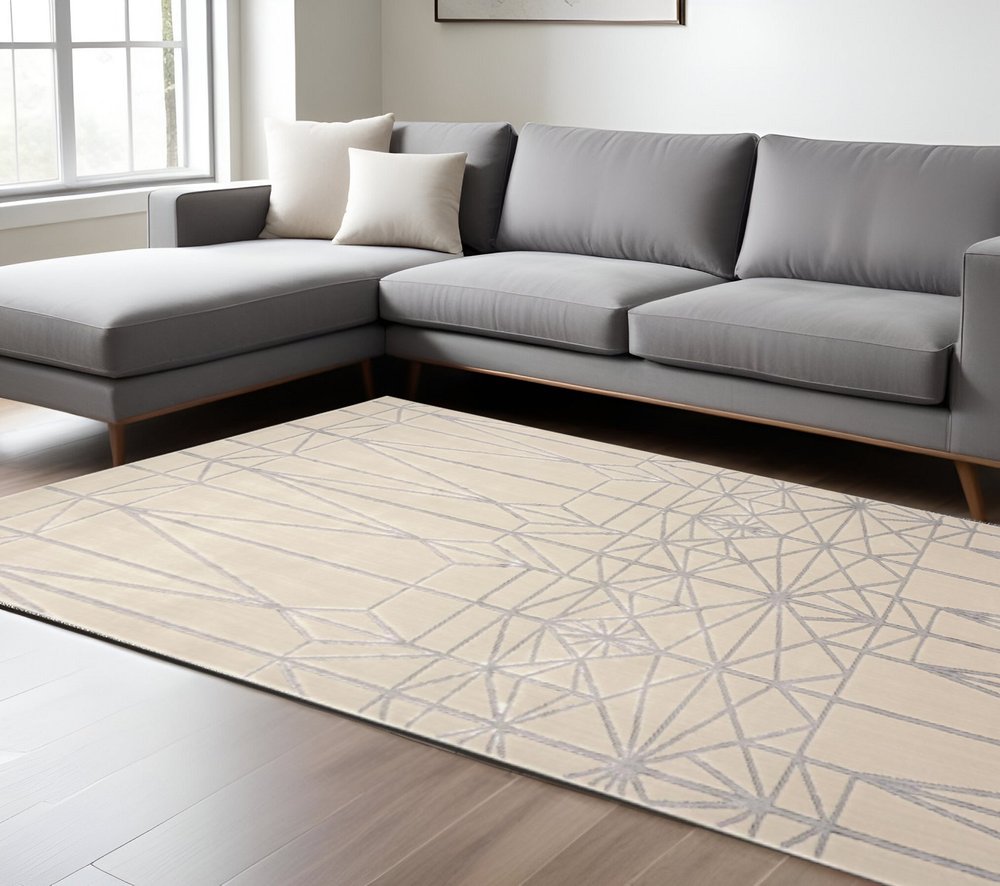 9' X 12' White Silver And Gray Geometric Area Rug