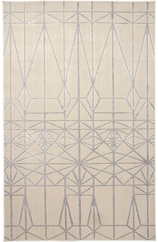 5' X 8' White Silver And Gray Geometric Stain Resistant Area Rug