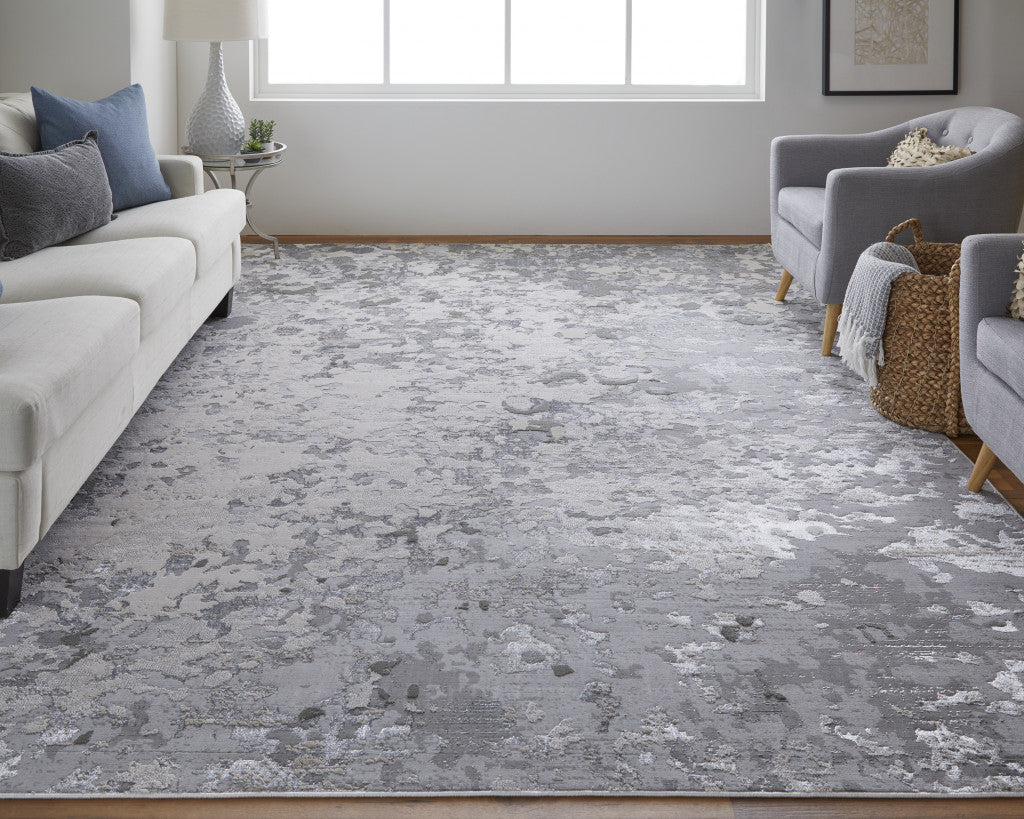 5' X 8' Silver Gray And White Abstract Stain Resistant Area Rug