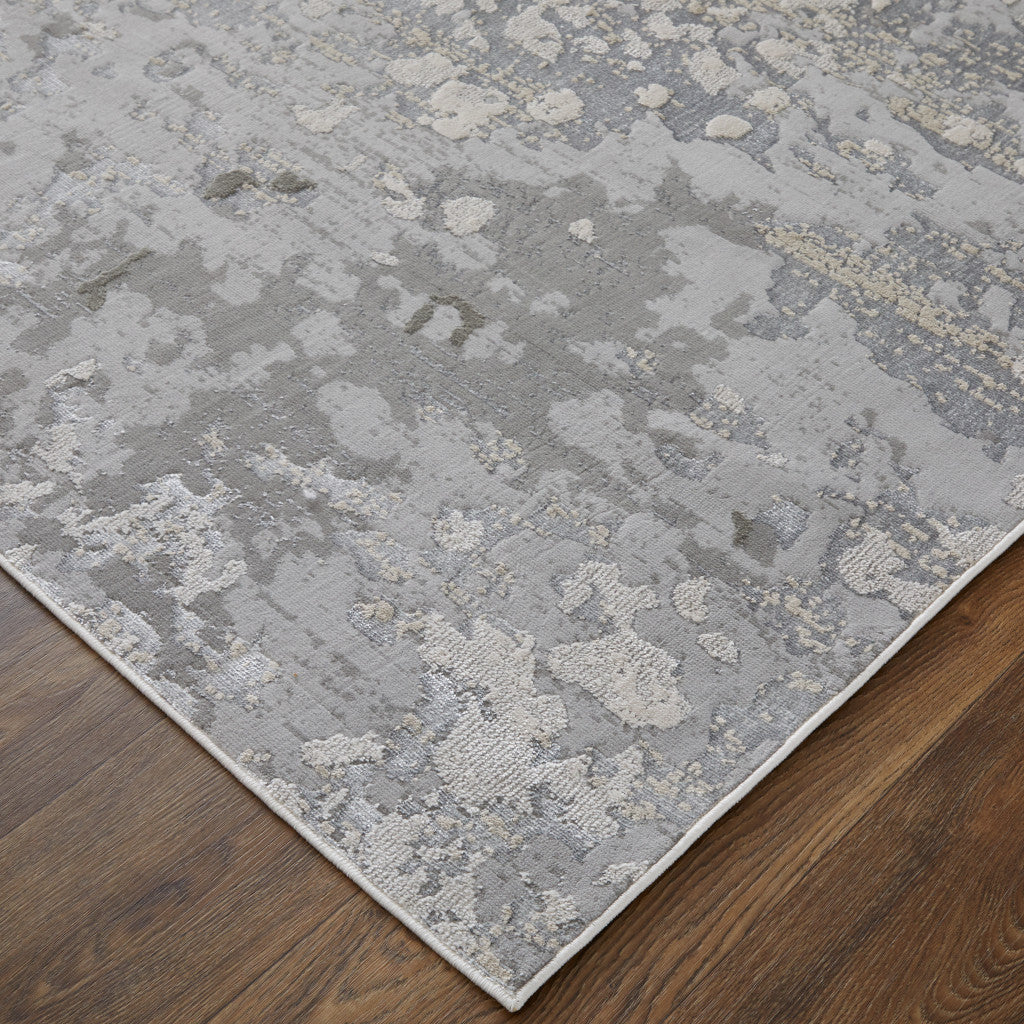 5' X 8' Silver Gray And White Abstract Stain Resistant Area Rug