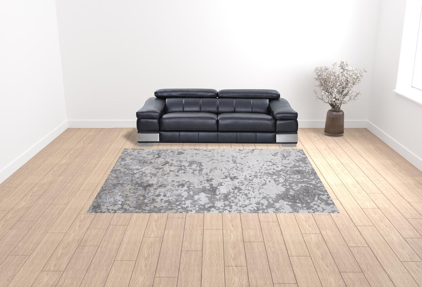 5' X 8' Silver Gray And White Abstract Stain Resistant Area Rug