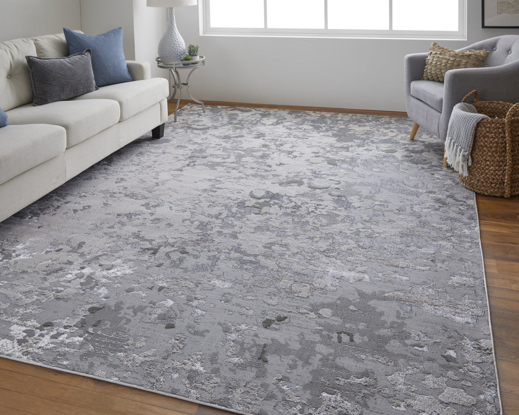 5' X 8' Silver Gray And White Abstract Stain Resistant Area Rug