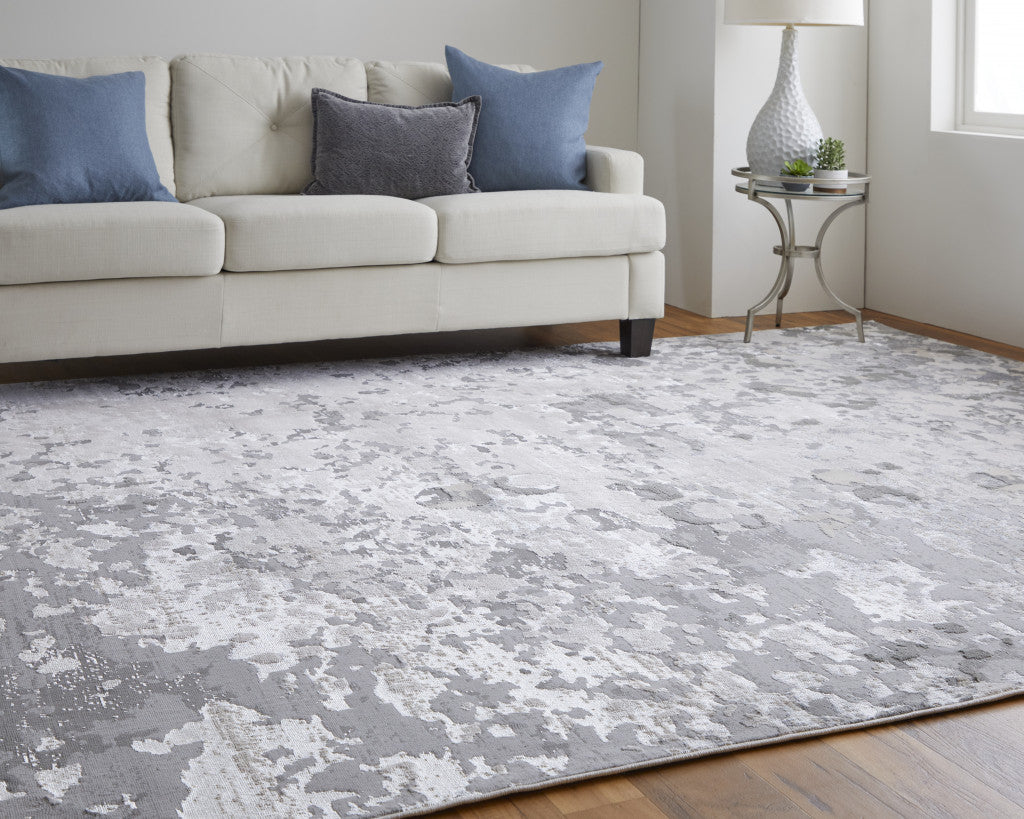 5' X 8' Silver Gray And White Abstract Stain Resistant Area Rug