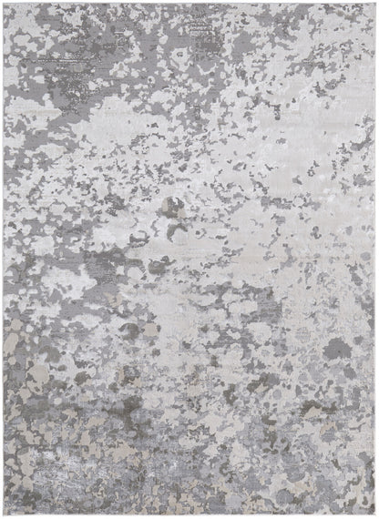 5' X 8' Silver Gray And White Abstract Stain Resistant Area Rug