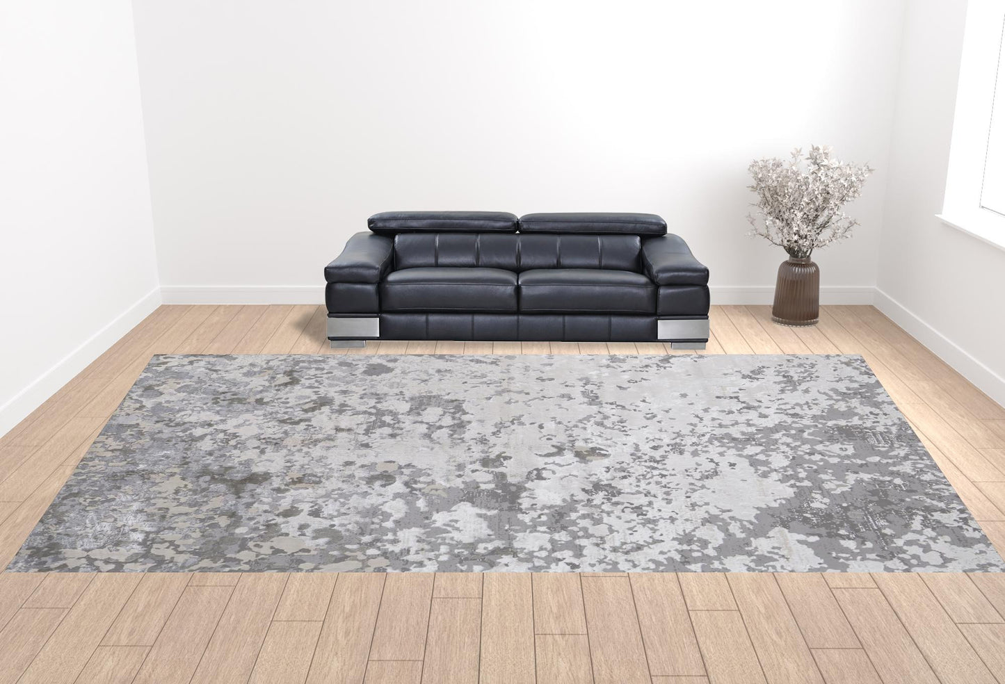 5' X 8' Silver Gray And White Abstract Stain Resistant Area Rug