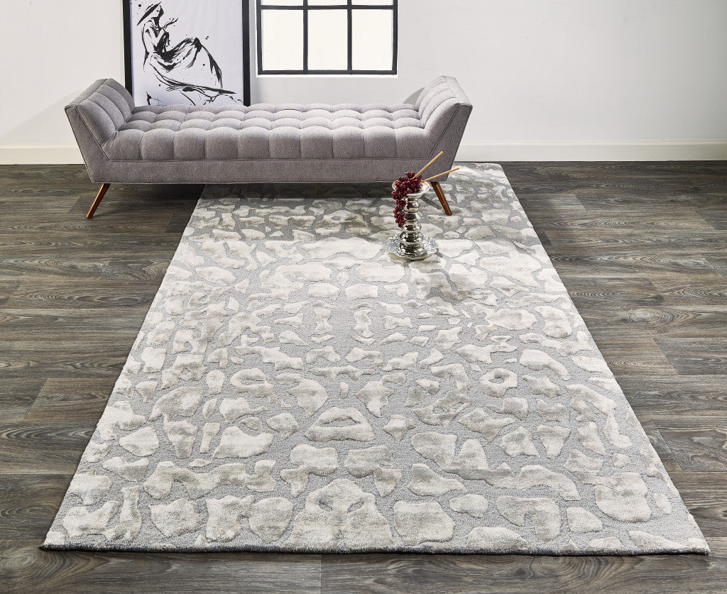 8' X 11' Gray And Silver Abstract Tufted Handmade Area Rug