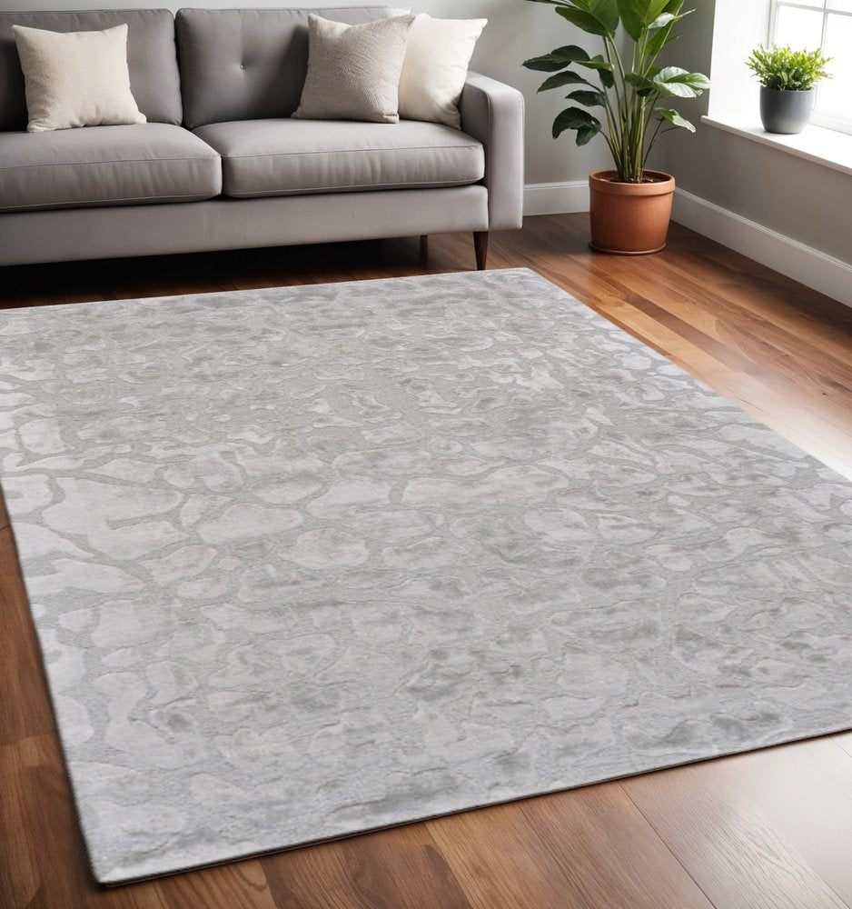 8' X 11' Gray And Silver Abstract Tufted Handmade Area Rug