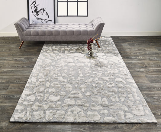 4' X 6' Gray And Silver Abstract Tufted Handmade Area Rug