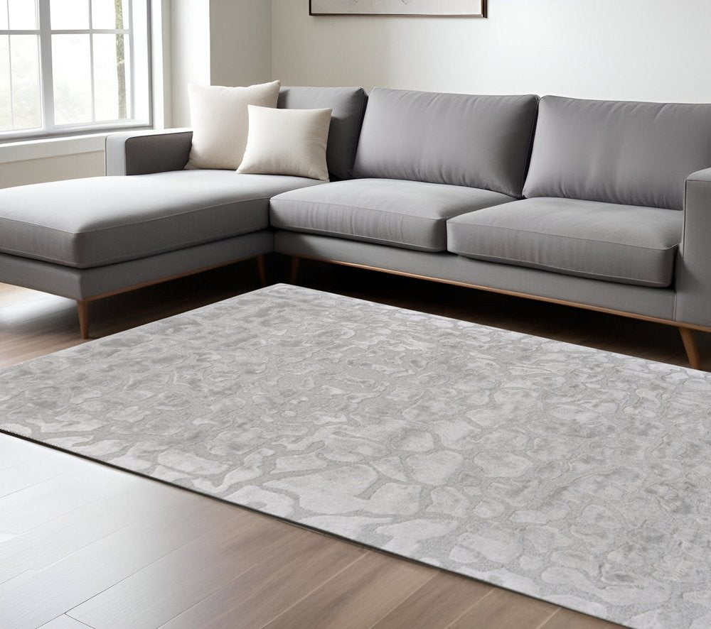 8' X 11' Gray And Silver Abstract Tufted Handmade Area Rug
