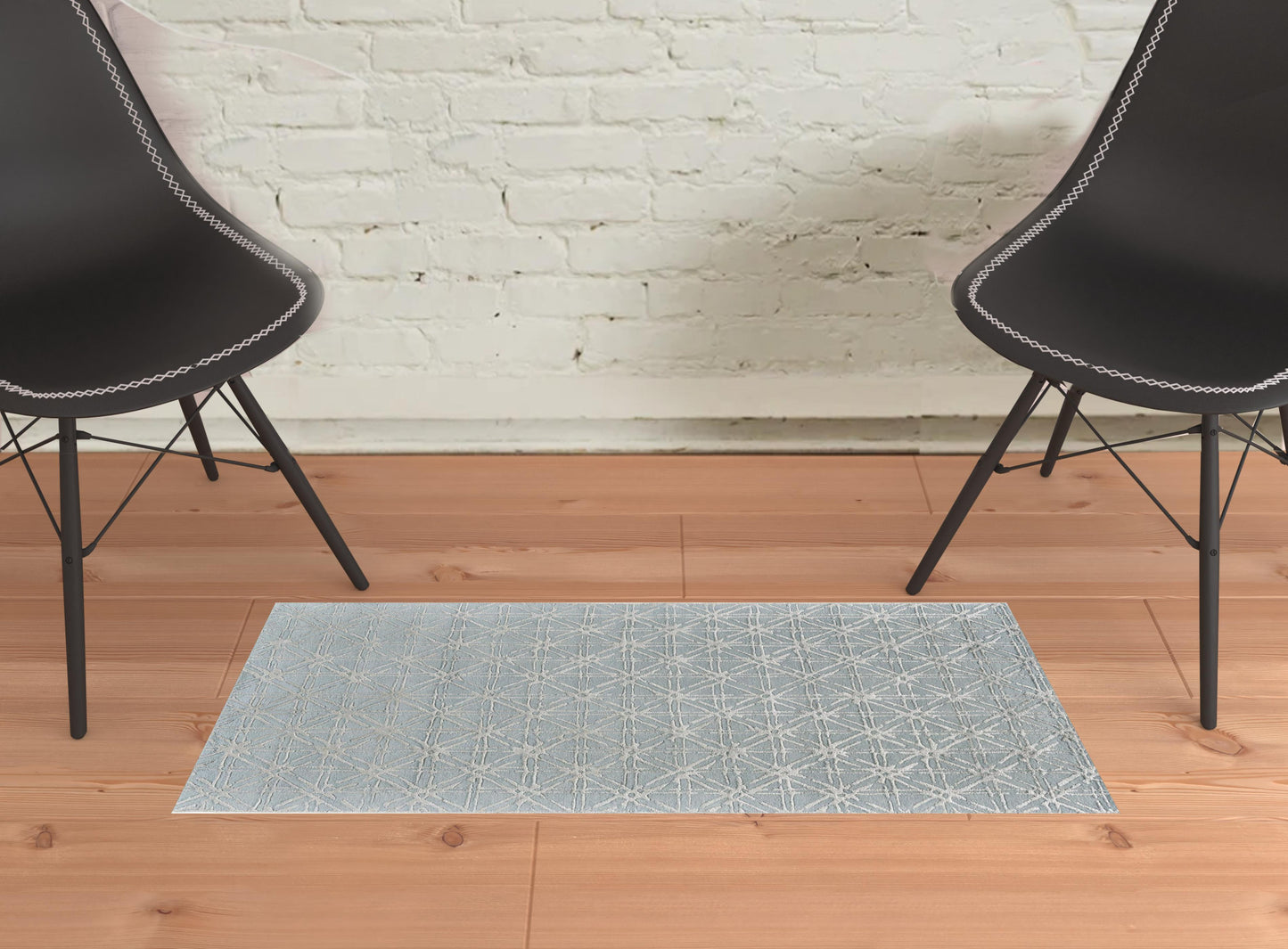 2' X 3' Blue Silver And Gray Wool Abstract Tufted Handmade Area Rug