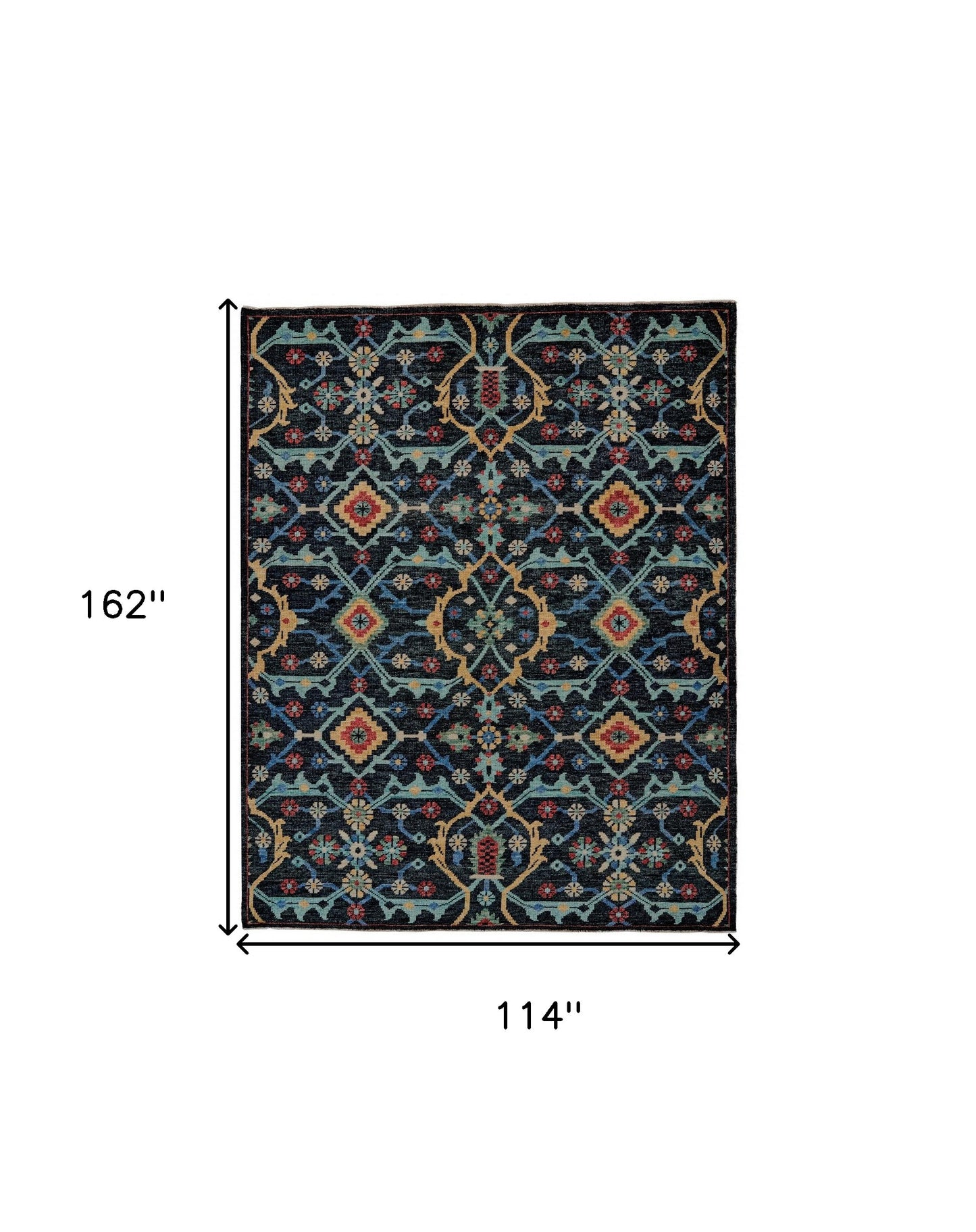 4' X 6' Blue Yellow And Red Wool Floral Hand Knotted Distressed Stain Resistant Area Rug With Fringe