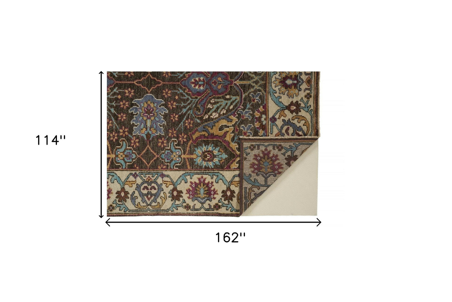 5' X 8' Ivory Brown And Blue Wool Floral Hand Knotted Distressed Stain Resistant Area Rug With Fringe