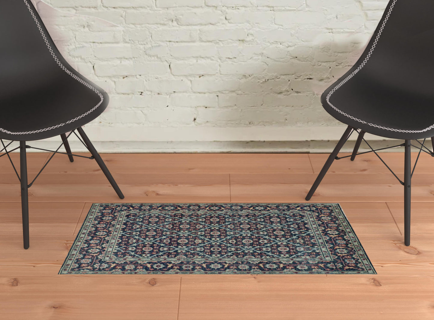 8' X 10' Blue Green And Red Wool Floral Hand Knotted Distressed Stain Resistant Area Rug With Fringe