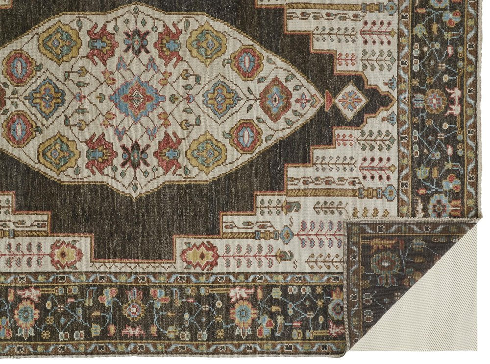 2' X 3' Green and Ivory Wool Floral Hand Knotted Distressed Area Rug With Fringe