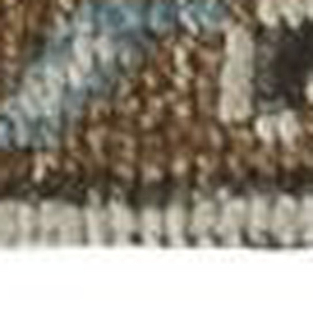 2' X 3' Green and Ivory Wool Floral Hand Knotted Distressed Area Rug With Fringe