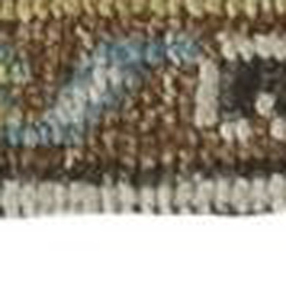 2' X 3' Green and Ivory Wool Floral Hand Knotted Distressed Area Rug With Fringe