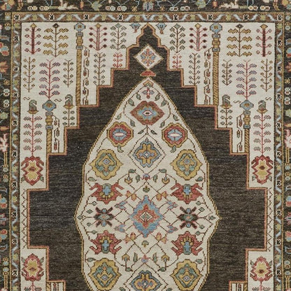 2' X 3' Green and Ivory Wool Floral Hand Knotted Distressed Area Rug With Fringe