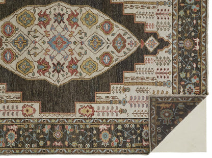 2' X 3' Green and Ivory Wool Floral Hand Knotted Distressed Area Rug With Fringe