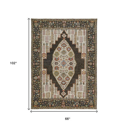 2' X 3' Green and Ivory Wool Floral Hand Knotted Distressed Area Rug With Fringe