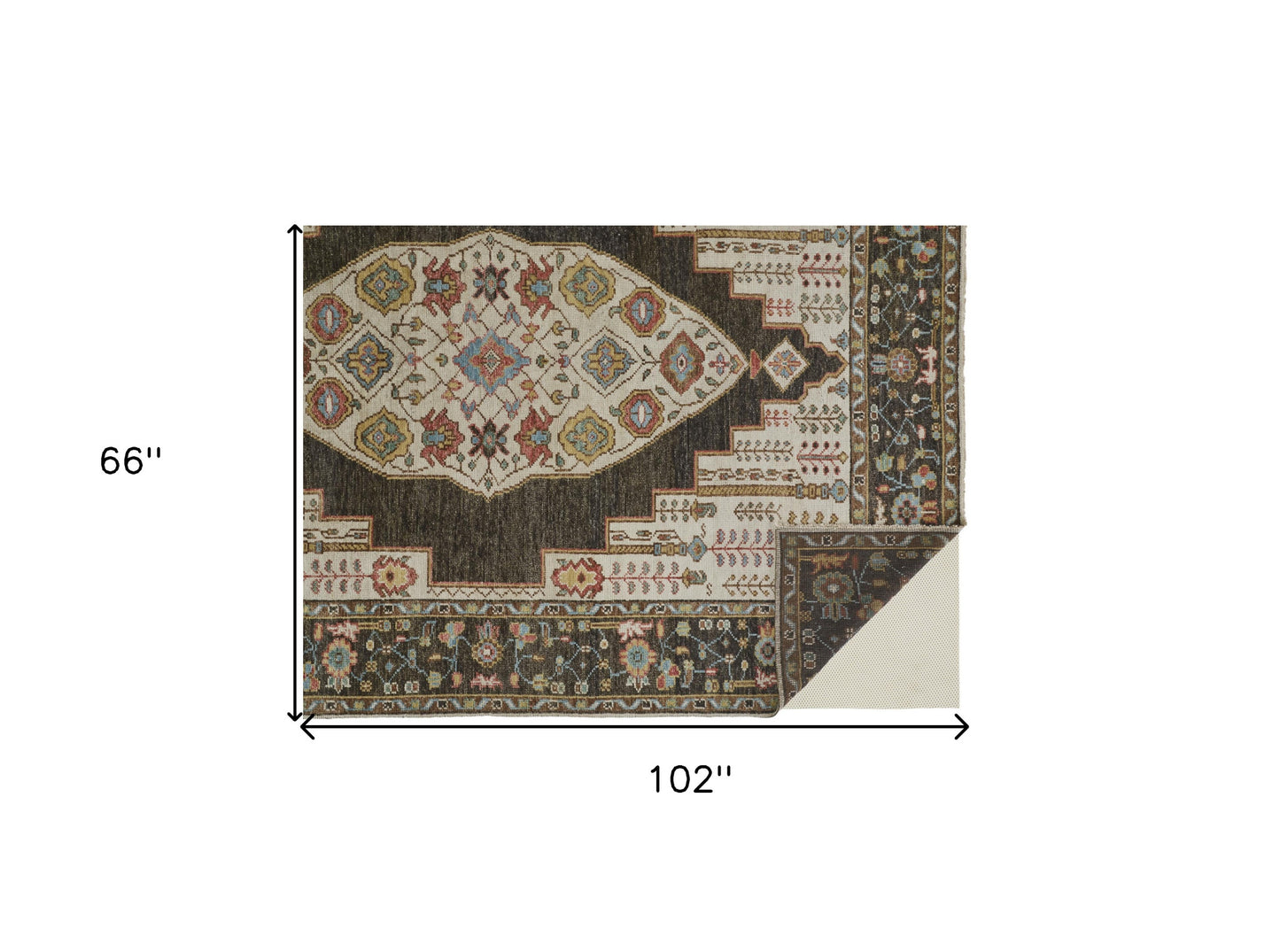 4' X 6' Brown Yellow And Green Wool Floral Hand Knotted Distressed Stain Resistant Area Rug With Fringe