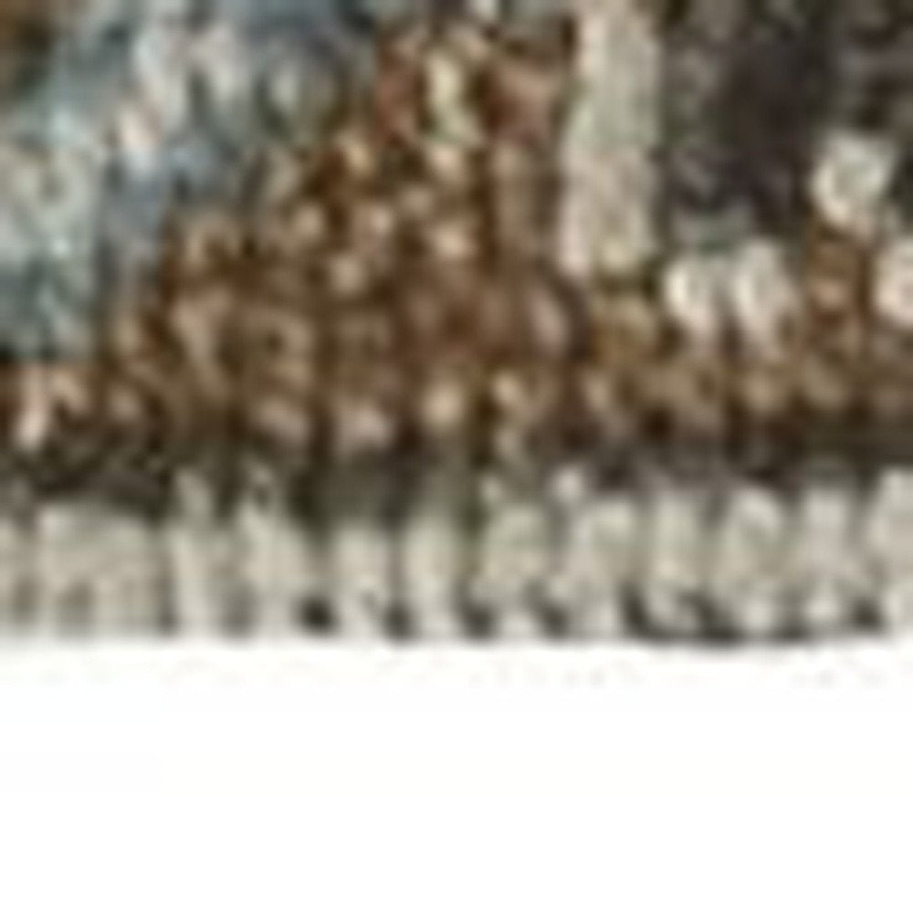 2' X 3' Green and Ivory Wool Floral Hand Knotted Distressed Area Rug With Fringe