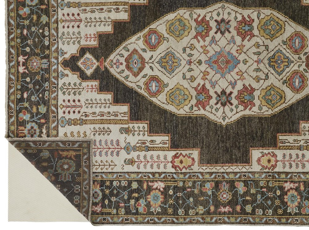 2' X 3' Green and Ivory Wool Floral Hand Knotted Distressed Area Rug With Fringe