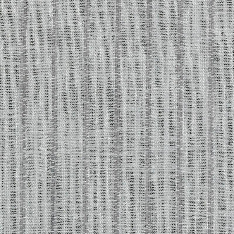 Light gray striped woven fabric with a linen-like texture and vertical seams, ideal for upholstery or drapery.