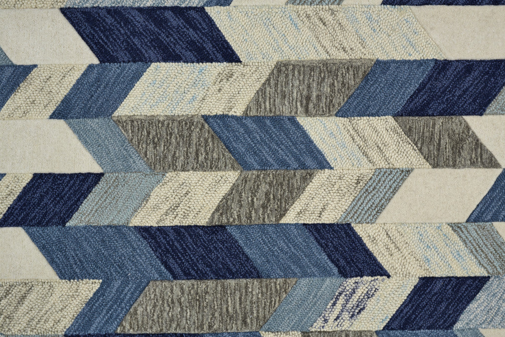 5' X 8' Blue Ivory And Gray Wool Geometric Tufted Handmade Area Rug