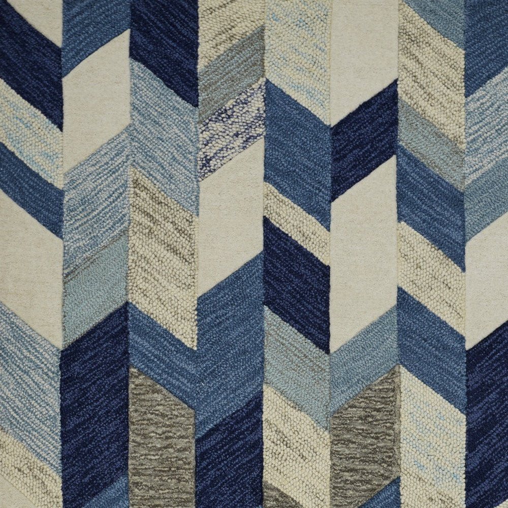 2' X 3' Blue Ivory And Gray Wool Geometric Tufted Handmade Area Rug