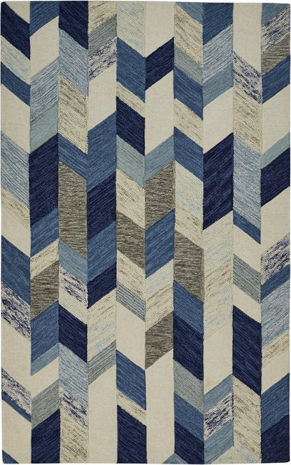2' X 3' Blue Ivory And Gray Wool Geometric Tufted Handmade Area Rug