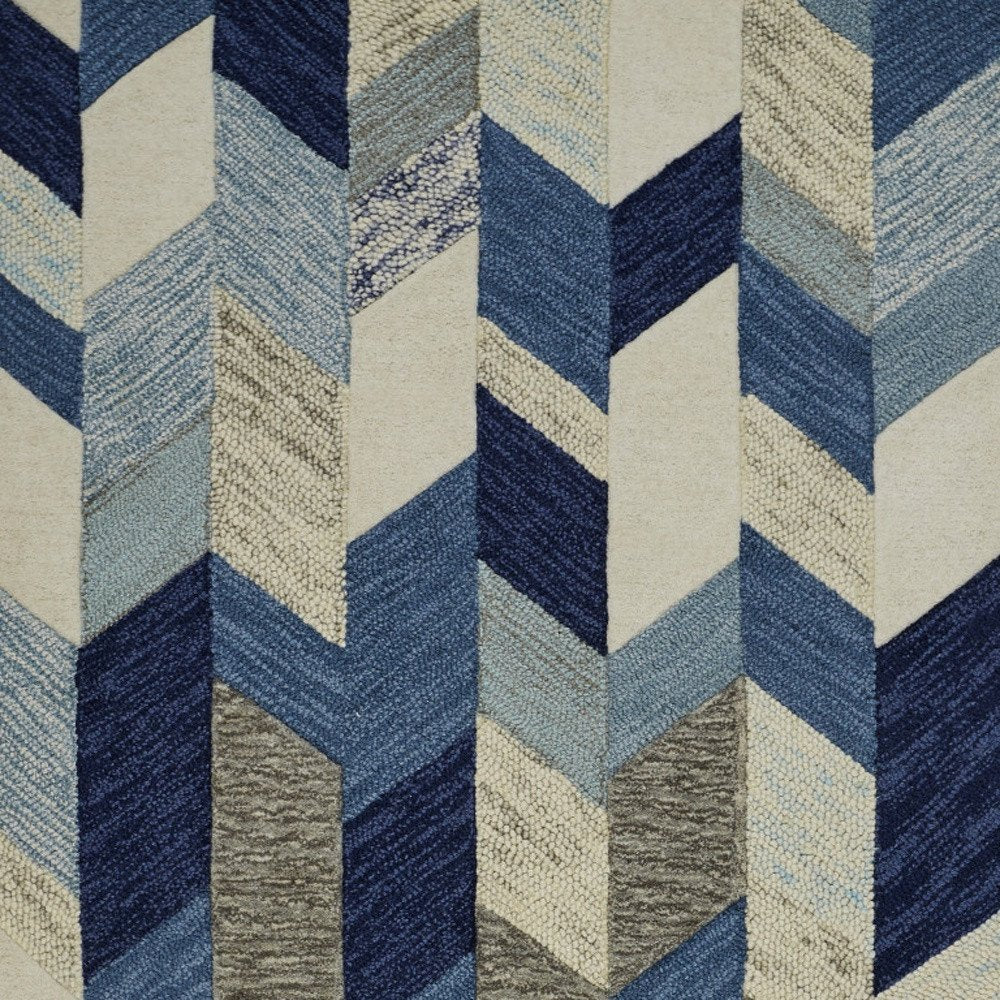 2' X 3' Blue Ivory And Gray Wool Geometric Tufted Handmade Area Rug