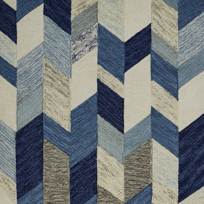 2' X 3' Blue Ivory And Gray Wool Geometric Tufted Handmade Area Rug