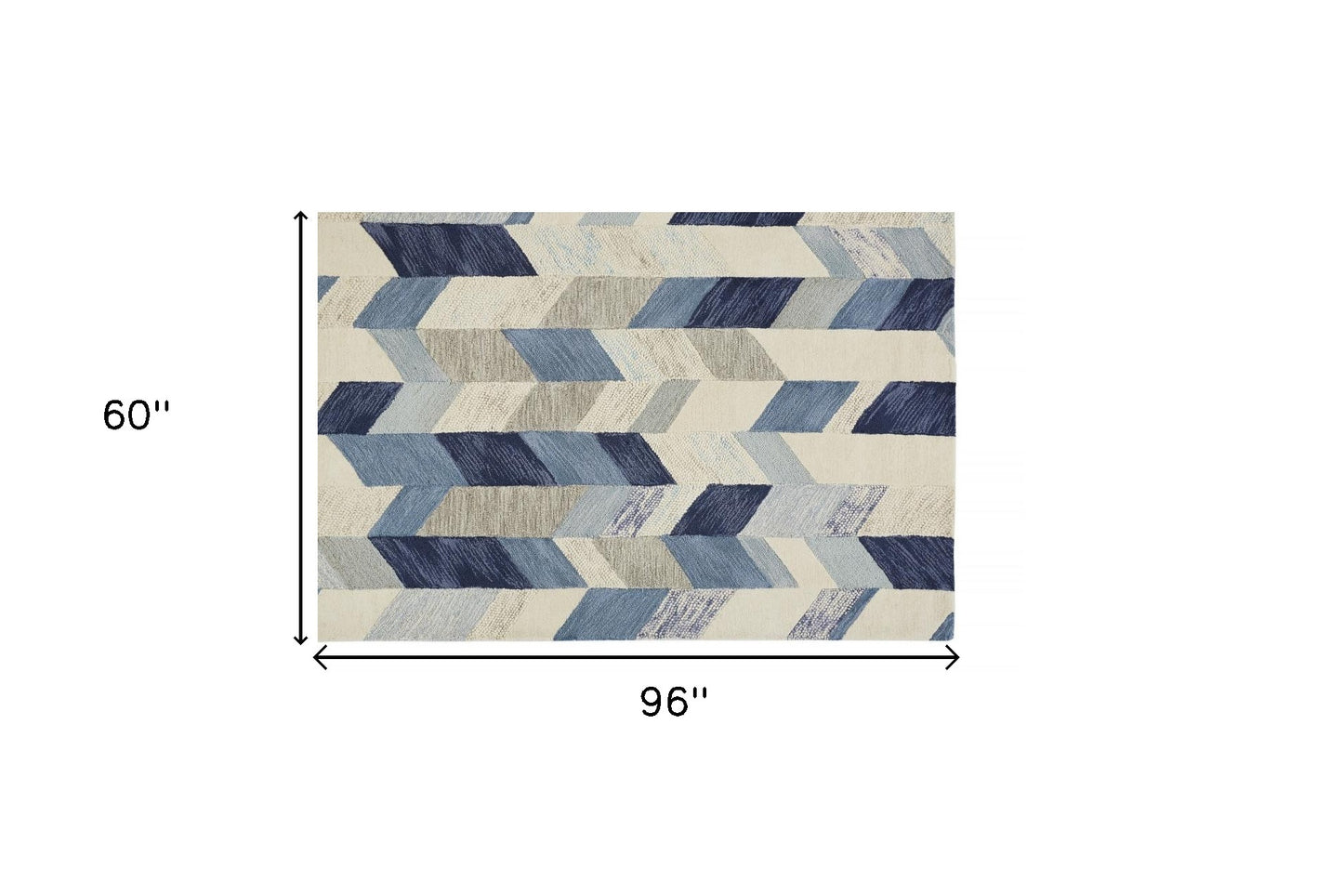 5' X 8' Blue Ivory And Gray Wool Geometric Tufted Handmade Area Rug