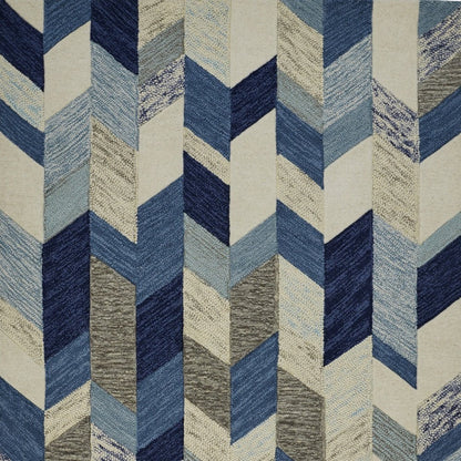 2' X 3' Blue Ivory And Gray Wool Geometric Tufted Handmade Area Rug