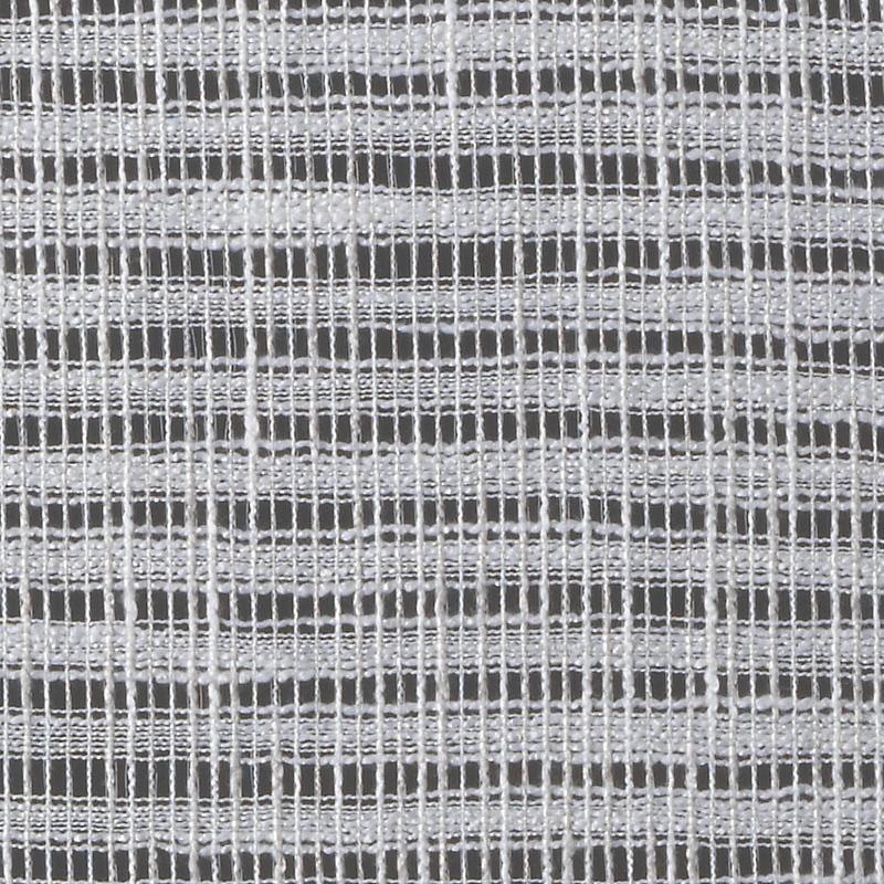 Gray and white open-weave striped drapery fabric close-up, airy linen-like textile.