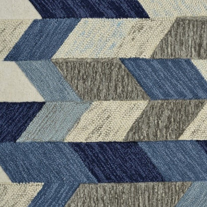 2' X 3' Blue Ivory And Gray Wool Geometric Tufted Handmade Area Rug