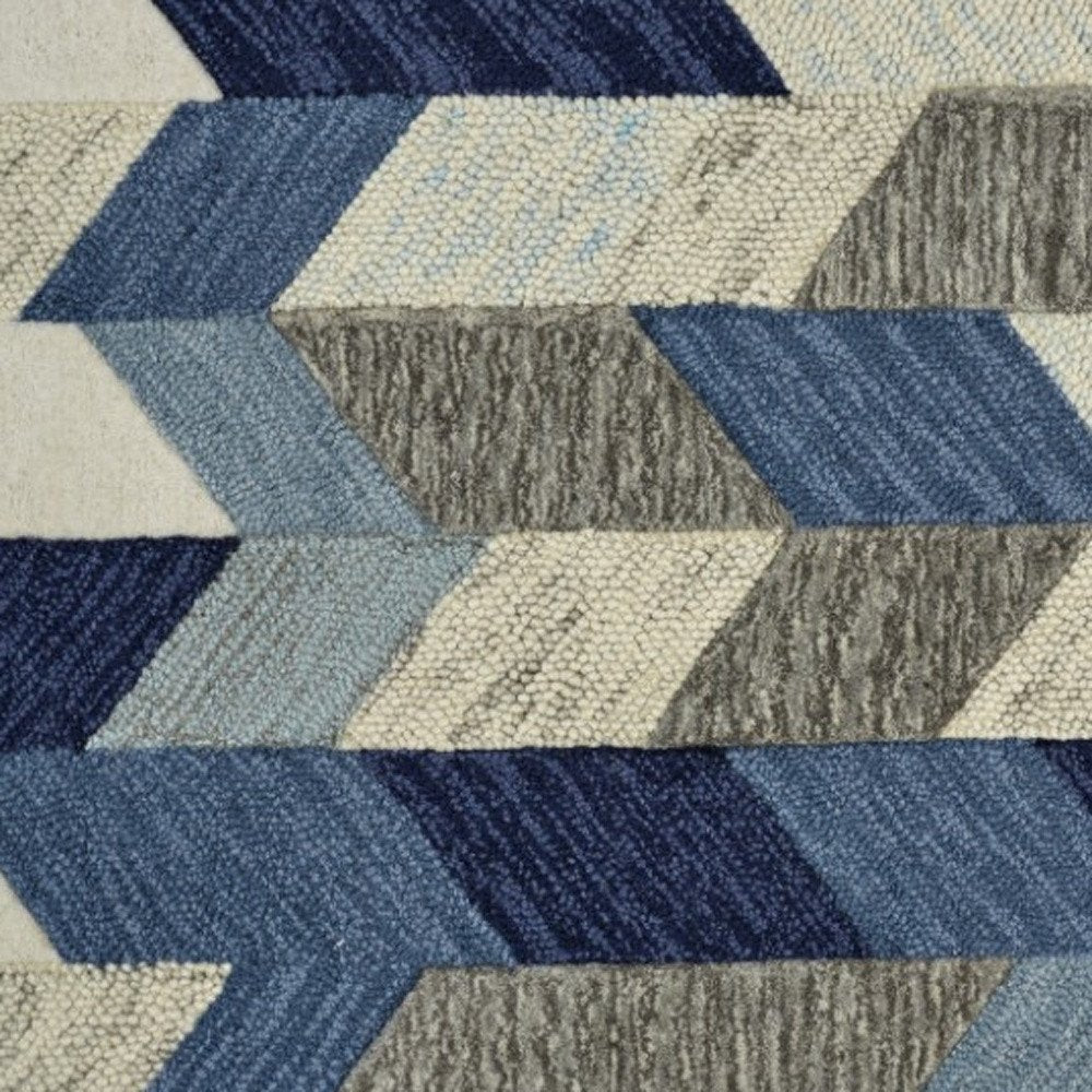 2' X 3' Blue Ivory And Gray Wool Geometric Tufted Handmade Area Rug