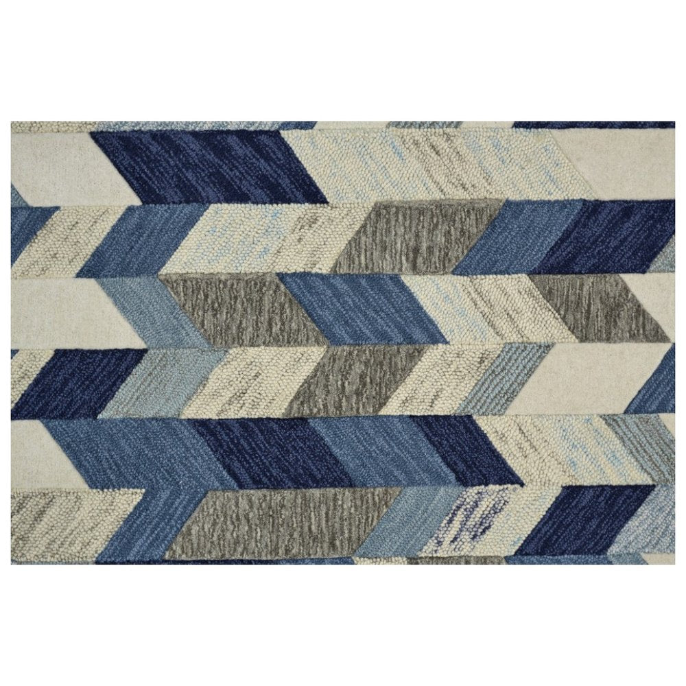 2' X 3' Blue Ivory And Gray Wool Geometric Tufted Handmade Area Rug