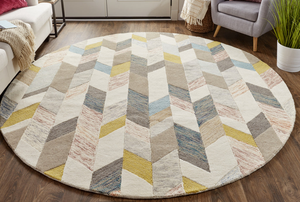 5' X 8' Blue Ivory And Gray Wool Geometric Tufted Handmade Area Rug