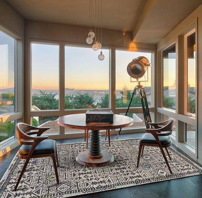 4' X 6' Gray Ivory And Black Wool Geometric Tufted Handmade Area Rug