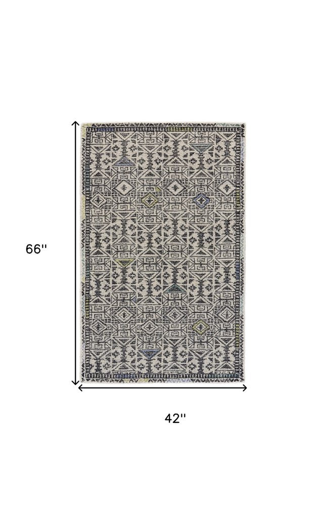 4' X 6' Gray Ivory And Black Wool Geometric Tufted Handmade Area Rug