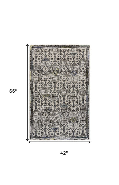4' X 6' Gray Ivory And Black Wool Geometric Tufted Handmade Area Rug