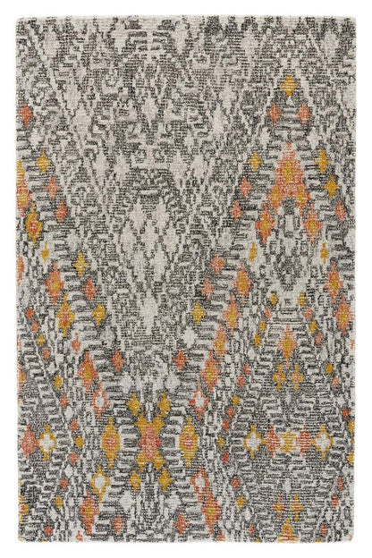 5' X 8' Gray and Ivory Wool Geometric Hand Tufted Area Rug