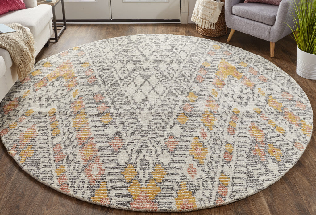 4' X 6' Gray Ivory And Orange Wool Geometric Tufted Handmade Area Rug