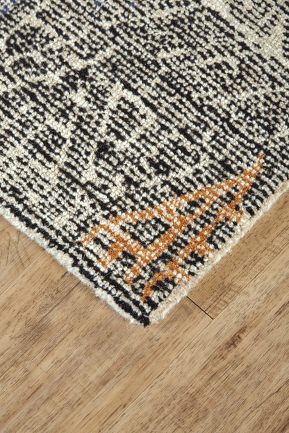 8' X 11' Black Ivory And Green Wool Geometric Hand Tufted Distressed Area Rug
