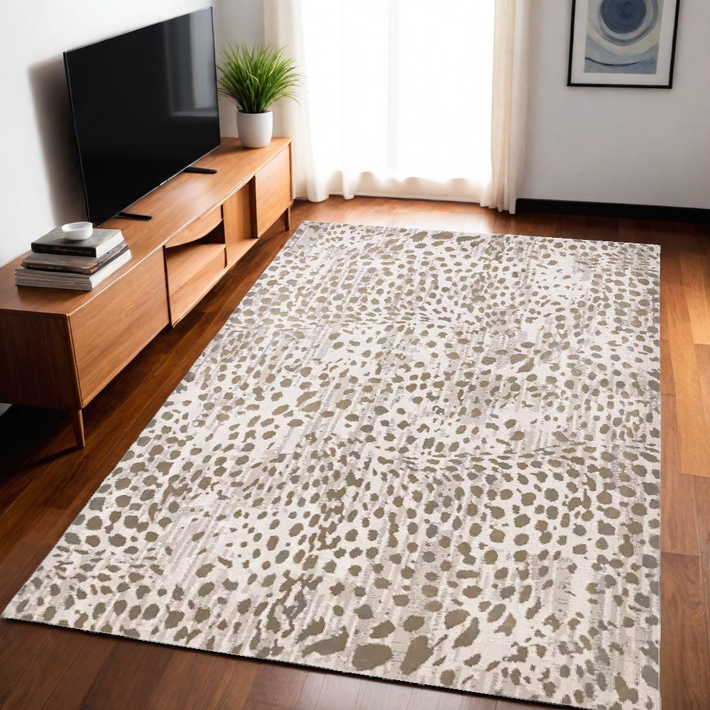 5' X 8' Brown And Ivory Abstract Stain Resistant Area Rug