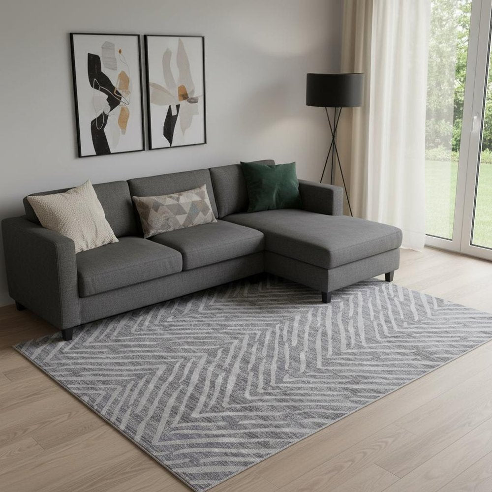 12' X 15' Gray And Silver Abstract Area Rug